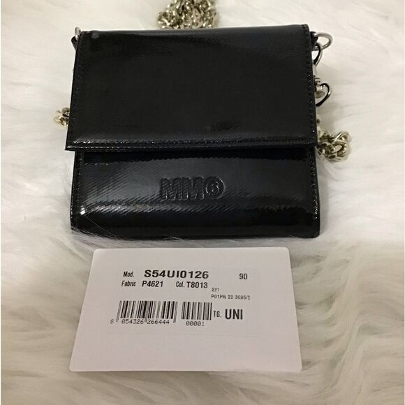 MM6 Maison Margiela Logo Black Folding Small Wallet On A Chain - Picture 7 of 16